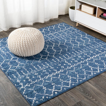 Moroccan Hype Boho Vintage Diamond Area Rug Blue/White